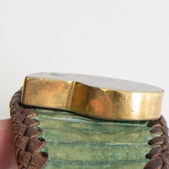 Starborn Ammonite Leather Cuff Bracelet Adjustable Statement Green Brown - Picture 2 of 11